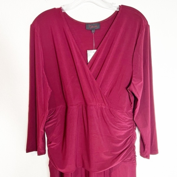 REKUCCI WOMEN'S SLIMMING 3/4 SLEEVE FIT AND FLARE CROSSOVER TUMMY CONTROL DRESS - Picture 3 of 7